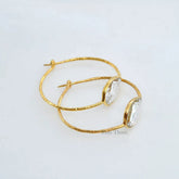 Hoop Earrings - Hand Textured Crystal Quartz Dangle Earrings - Gold Plated 925 Sterling Silver Hoop Earring - Birthday Gift Earring for Her